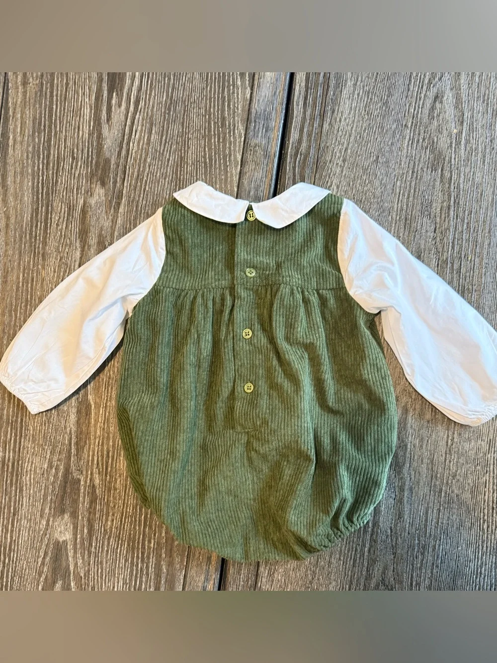 Edgehill Collection Green & White Corduroy Romper – 12 Months